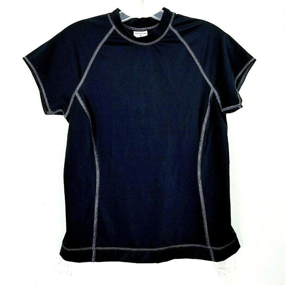 Lands' End Women's Black Short Sleeve Rash Guard Swim Top Size XS (2-4)